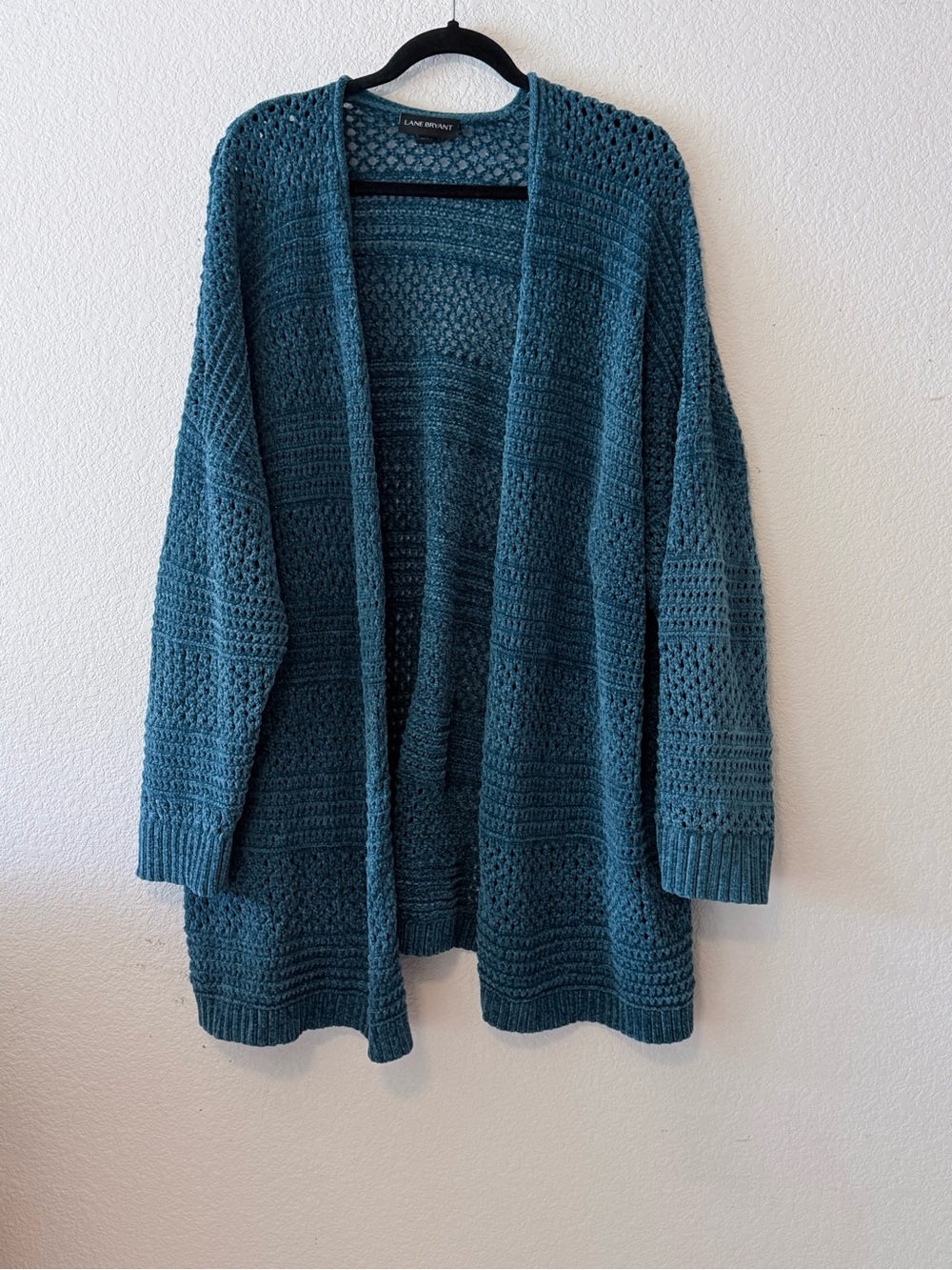 Lane Bryant Teal Open-Front Crochet Knit Cardigan Sweater
